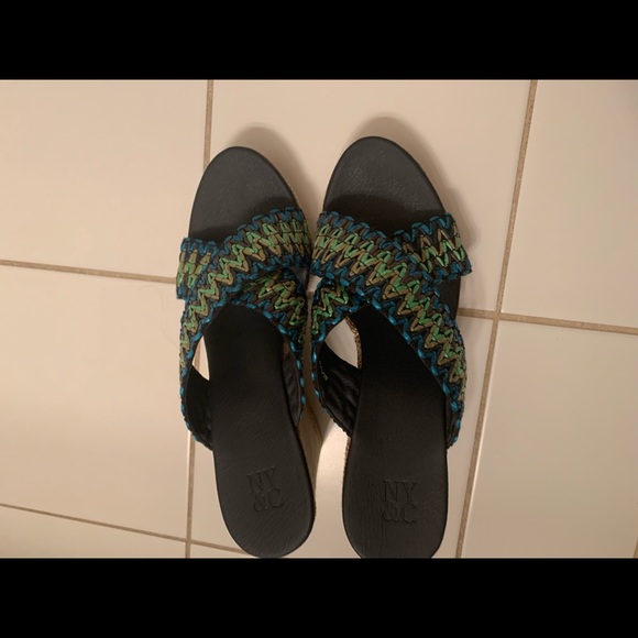 New York and Company blue and multicolor wedges - Picture 2 of 5